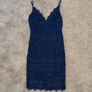Lulu's Midnight Blue Lace Midi Dress